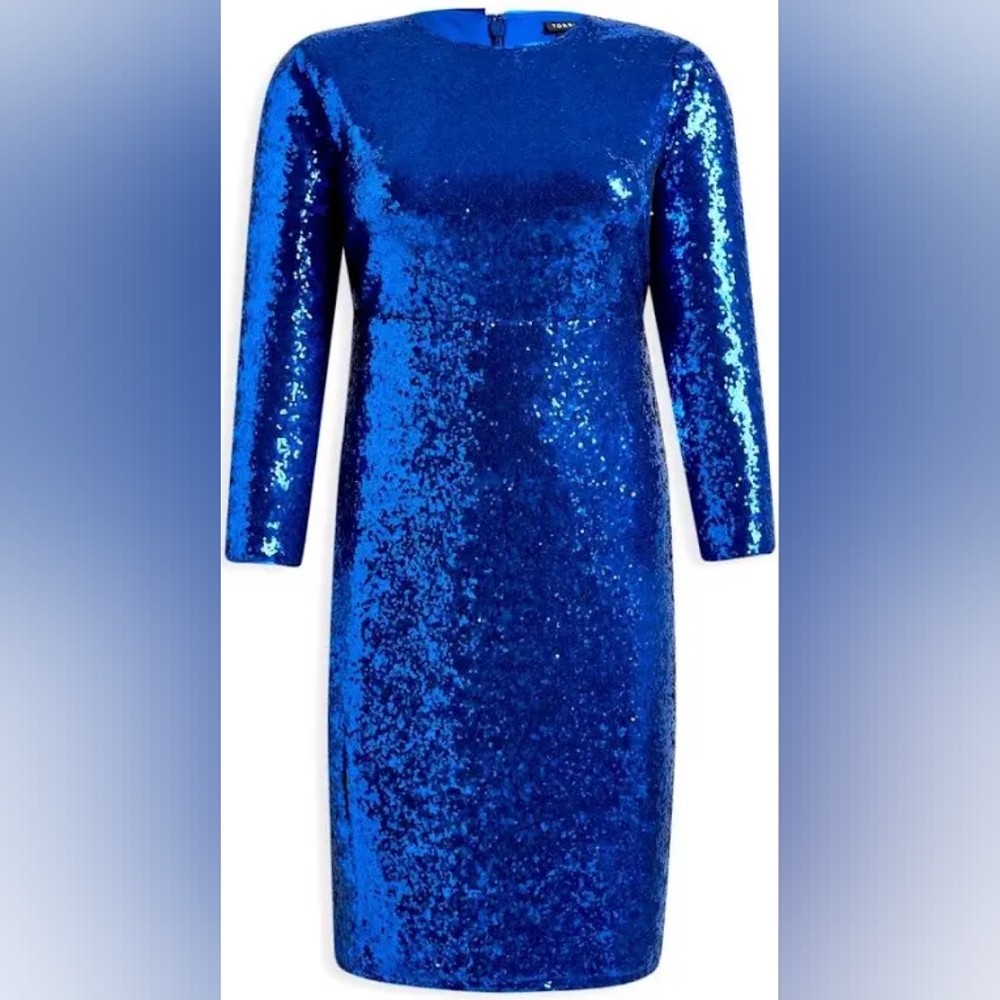 NWT Torrid Royal Blue Sequin Strong Shoulder Knee Length Cocktail Party Dress 24